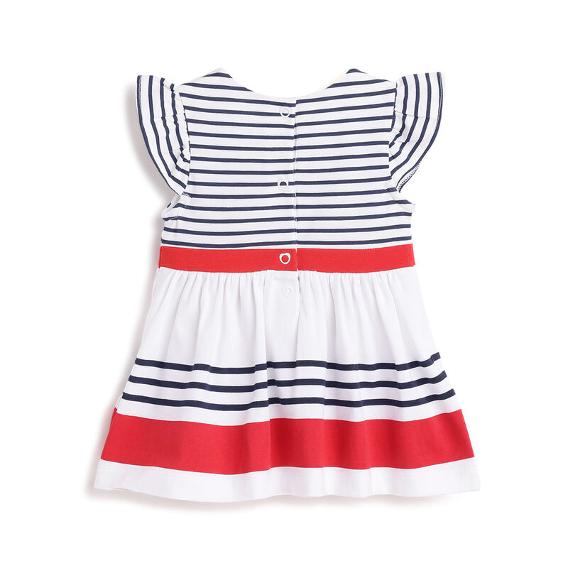 Girls White and Red Striped Short Sleeve Dress image number 1